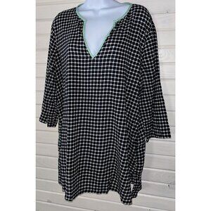 J.Crew Sz LARGE Tissue Tunic Shirt Black White Checked Blouse 100% Cotton EUC